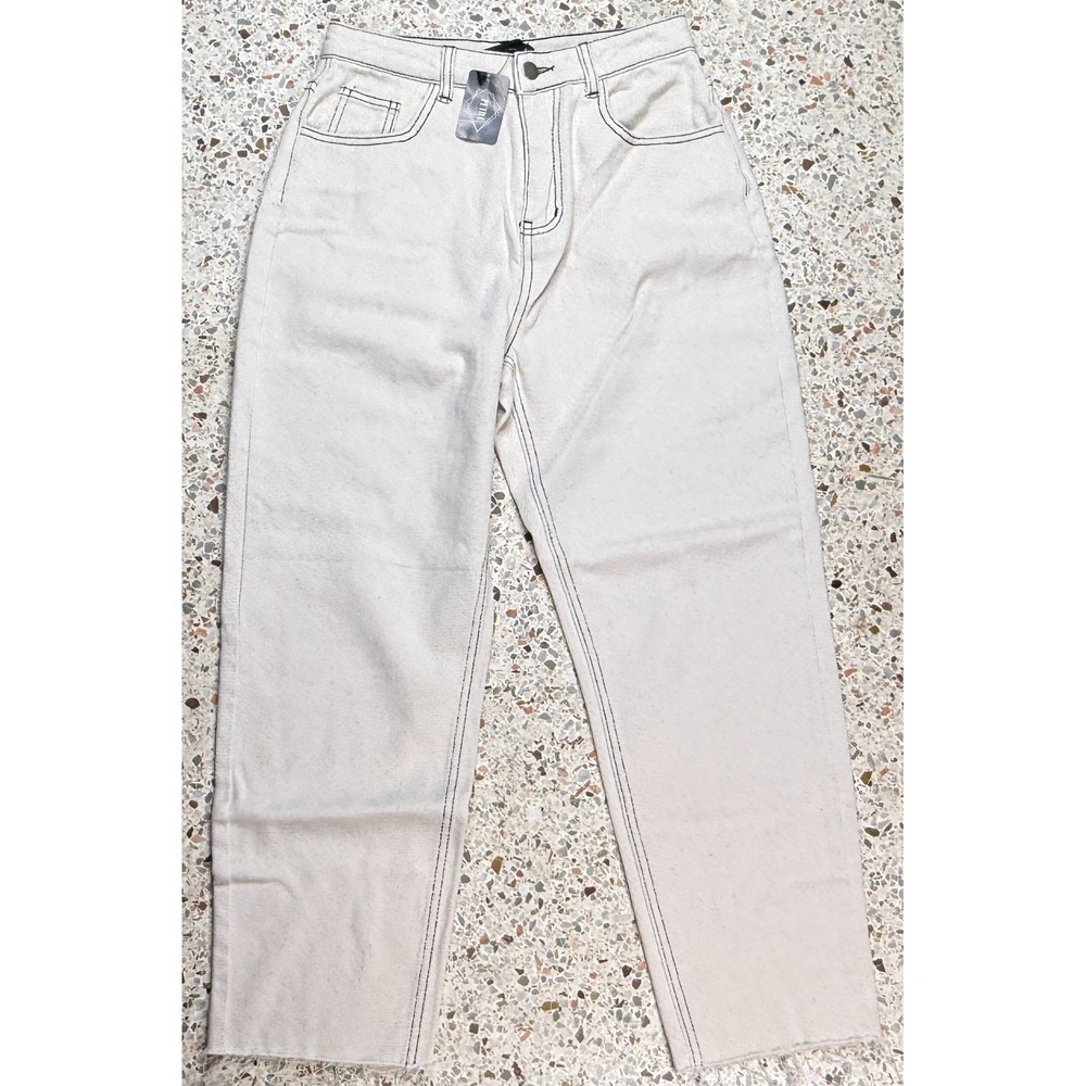 Miou Muse Women's Cream Colored 5 Pockets Raw Ankle‎ Hem Denim Jeans Size Medium